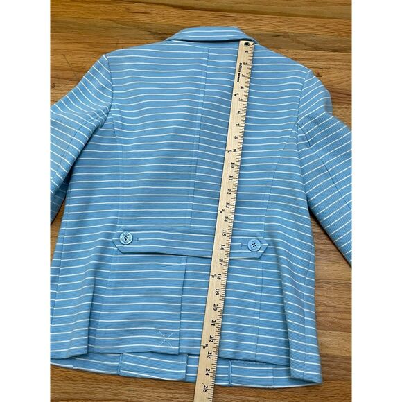 Talbots Women's M Blue Blazer Cotton Jacket Nautical Striped Career Stretch - Picture 10 of 10